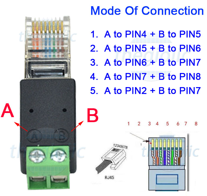 Cổng RJ45 Đực Ra 2 Chân 6(A) 7(B) Nối Dây