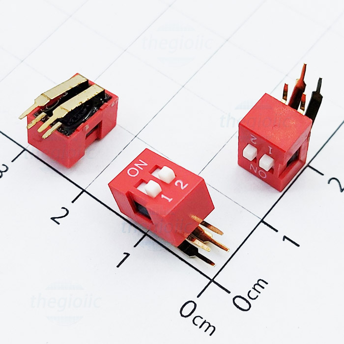 Công Tắc 2 Bit Dip Switch Gạt Dọc Xuyên Lỗ 2.54mm Màu Đỏ