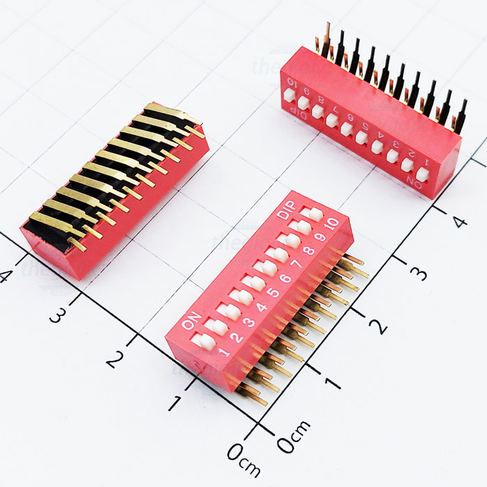 Công Tắc 10 Bit Dip Switch Gạt Dọc Xuyên Lỗ 2.54mm Màu Đỏ