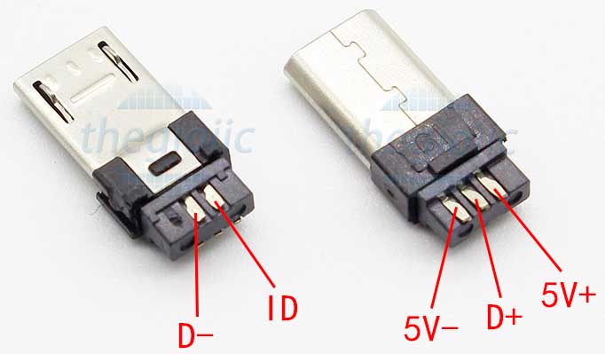 Cổng Micro USB Đực 2.0 Type B 5 Chân Thẳng Hàn Dây Vỏ Trắng