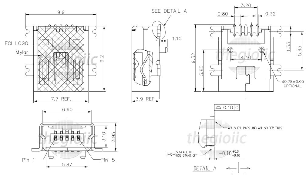 Cổng USB Mini-B Đầu Cái 5 Chân SMD V2