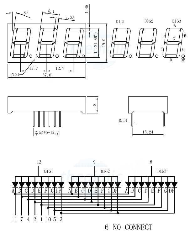 5631in 5631BS LED 7 Đoạn 0.56inch Đỏ 3 Số Dương Chung