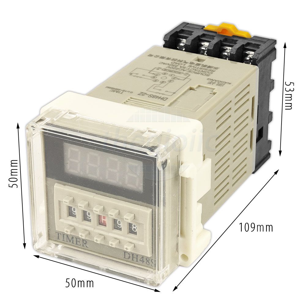 DH48S-2Z Rơ Le Hẹn Giờ 0.01S-99H99M 220VAC 2NO 2NC Kèm Đế