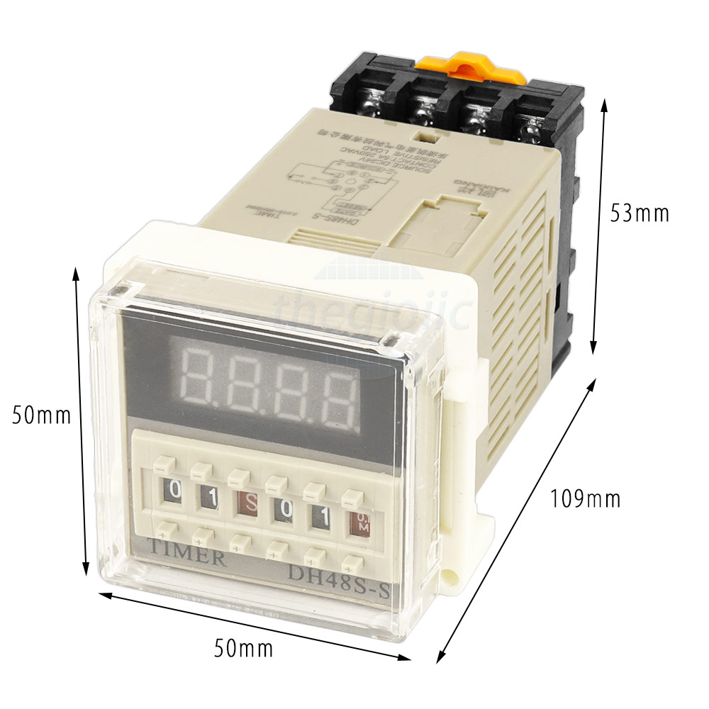 DH48S-S Rơ Le Thời Gian, Timer 0.1S-99H 24V 1NO 1NC Kèm Đế