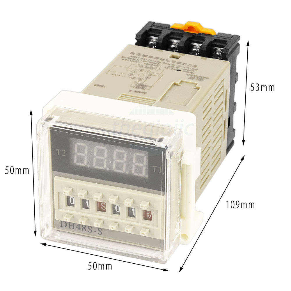 DH48S-S Rơ Le Thời Gian, Timer 0.1S-99H 220V 1NO 1NC Kèm Đế