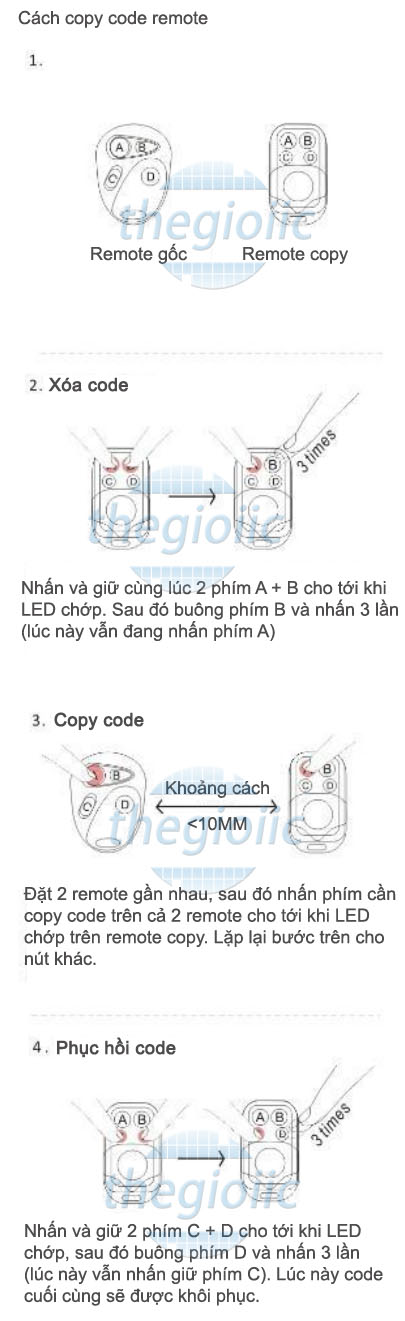 Remote 433Mhz Học Lệnh 4 Nút Lên Xuống Màu Gỗ