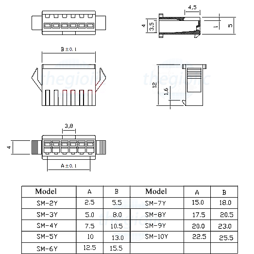 Sm 2y Đầu Cái Sm254mm 2 Chân 1 Hàng 250v 3a 
