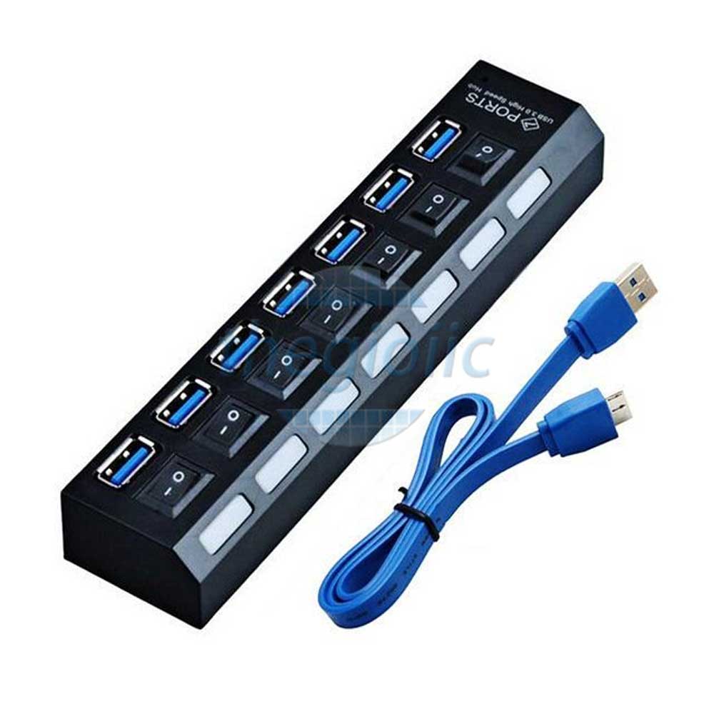 Bộ Chia USB Hub 7 Cổng USB 3.0 Màu Đen Có Công Tắc