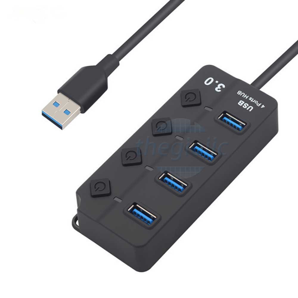 Bộ Chia USB Hub 4 Cổng USB 3.0 Màu Đen Dài 1.2m Có Công Tắc