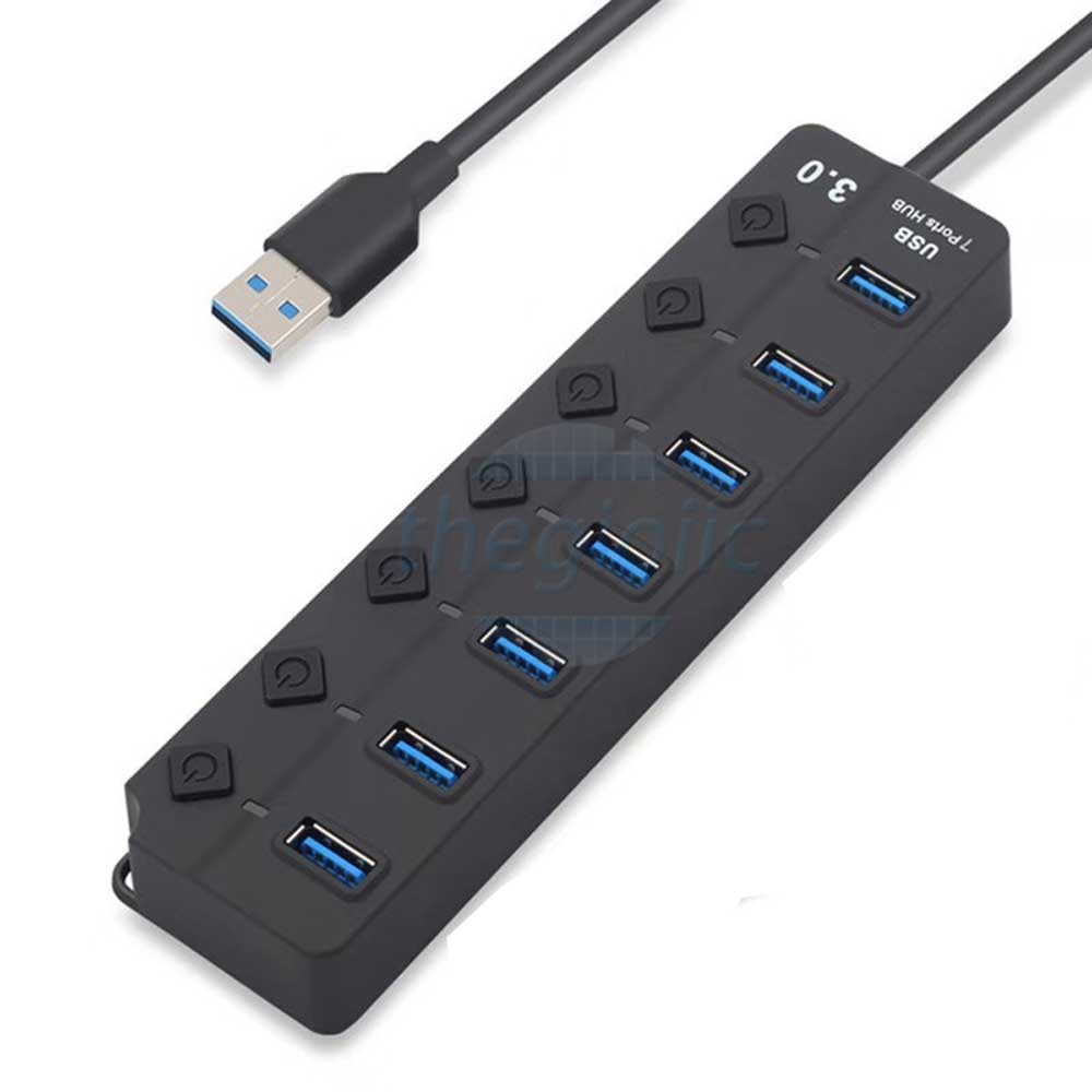 Bộ Chia USB Hub 7 Cổng USB 3.0 Màu Đen Dài 1.2m Có Công Tắc