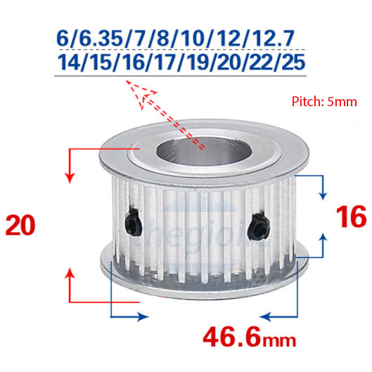 Bánh Răng 5M15-AF 15 Răng Rãnh 16 Lỗ Trục 6mm