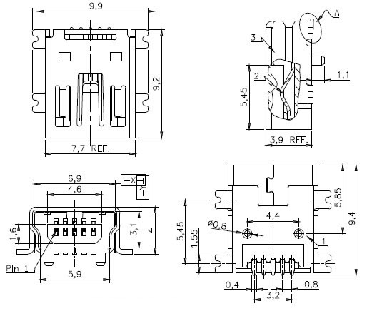 Cổng USB Mini-B Đầu Cái 5 Chân SMD V1