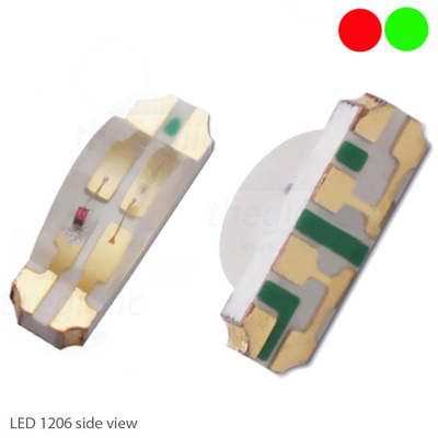 LED 2 Màu Đỏ, Xanh Lá 1206 Dán SMD Trong Suốt Side View